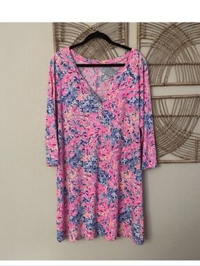 Pink & Blue Floral V-Neck Shift Dress